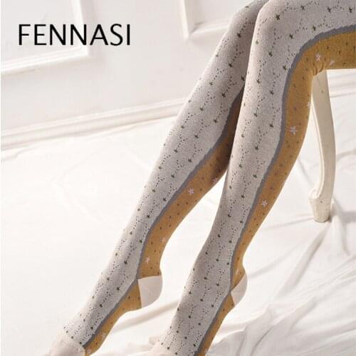 FENNASI Winter Women Thick Warm Pantyhose High Elastic Star Japanese Pantyhose With Print Colored Fashion Jacquard Tight
