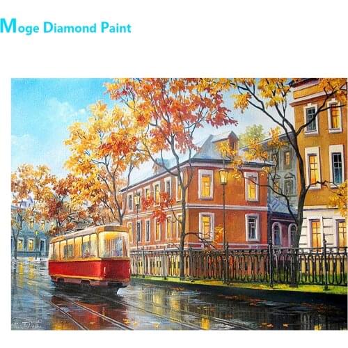 City Tram House Scenic Diamond Painting Round Full Drill Nouveaute DIY Mosaic Embroidery 5D Cross Stitch Home Decor Gifts