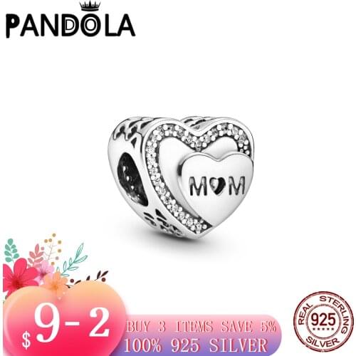 Hot 100% 925 Sterling SILVER charms Sparkling Mom Heart Charm fit Original Pandora Bracelet silver 925 jewelry