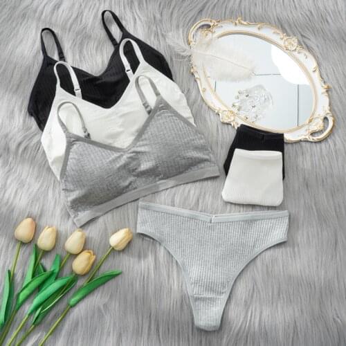 2PCS Bra Set Women Sexy Bralette Sexy Female Underwear Lingerie Basic Stretchy Tank Crop Top Ribbed Tops Girls Fashion Brassiere