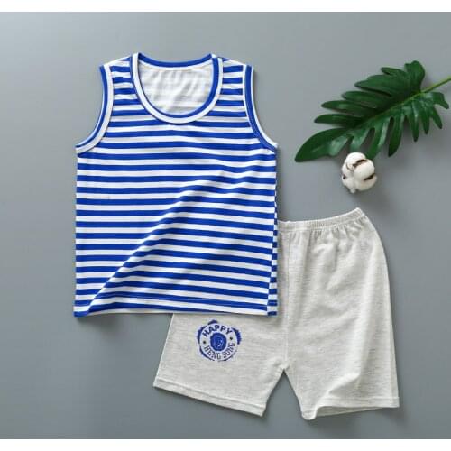 Cute Toddler Boy Summer Set 2021 New Cartoon Striped Print Short Sleeve Shirt + Pants for Kid Baby Boys Clothes