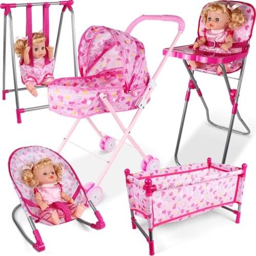 Child Pretend Play Toys Dollhouse Miniatures Furniture Toys Girl Play House Toy Stroller Baby Birthday Gifts Baby Toddler Crib