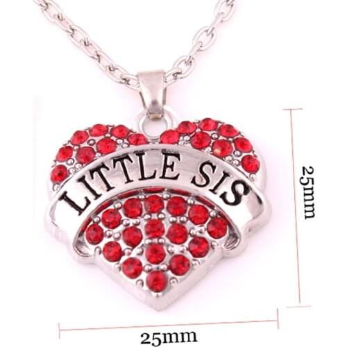 FASHION rhodium plated zinc studded with sparkling crystals LITTLE SIS heart pendant wheat chain necklace