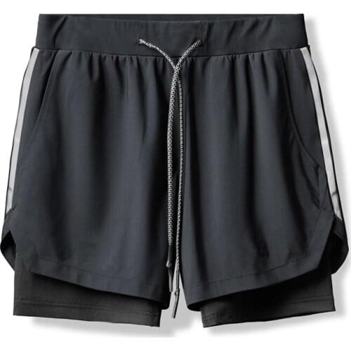 Mens 2 In 1 Double Tight Leg Anti-Light Sports Casual Trend Shorts Mens Running Training Stretch 5 Point Basketball Pants