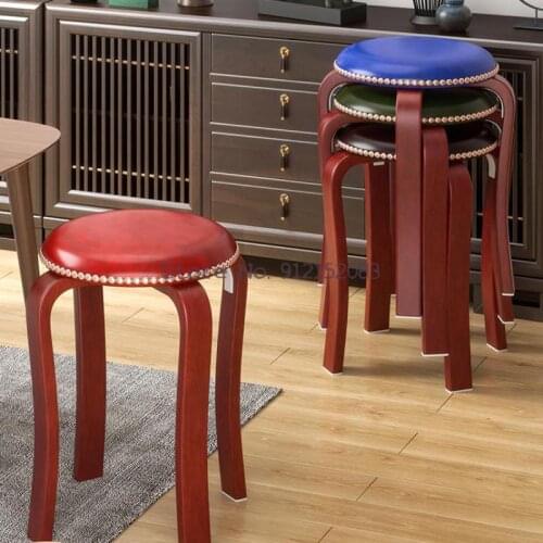 Solid wood small stool household stackable low stool childrens chair bedroom makeup stool simple thick Chinese curved wooden