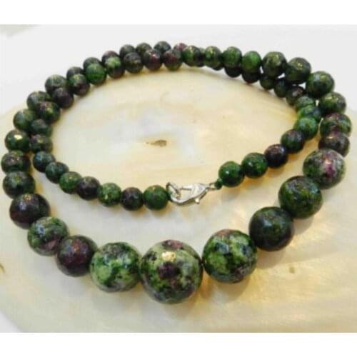 Free Shipping Faceted 6-14mm Red Green Ruby Zoisite Round Beads Necklace 18"AAA