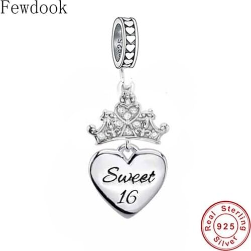 Fit Original Charm Bracelet 925 Sterling Silver Crown Heart Sweet 16th Bithday Bead For Making Daughter Sister Berloque 2021 DIY