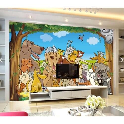 The custom 3D murals, Vector cartoon animal tree childrens room papel de parede, living room sofa TV wall lovely wallpaper