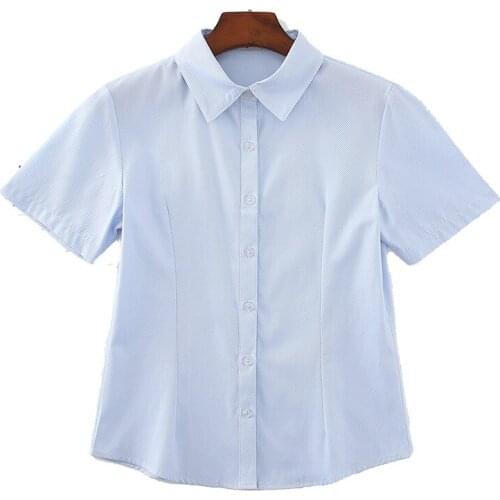 Professional Office Shirts 2XL To 9XL Plus Size Women Blouses Turn Down Collar Single Breasted Short Sleeve Summer Work Blouse