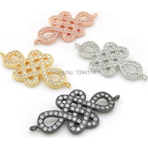 34*15*2mm Micro Pave Clear CZ Lucky Knot Connectors Fit For Men And Women Making Bracelets Jewelry