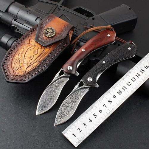 Outdoor Tactical VG10 Damascus Blade Pocket Red Sandalwood Handle knife pocket folding knife EDC Dog Leg Fruit Folding Knife