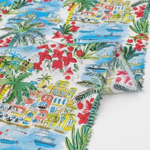 Island And Tropical Plants Pure Fabric For Dress Tissus Au Mètre Telas Algodon Estampadas Sewing Ткань Для Шитья Vestido Tela