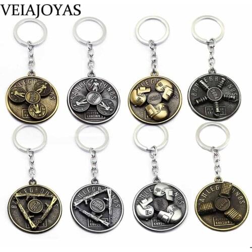 New Design PUBG Rotatable Keychain Game Playerunknowns Battlegrounds 3 Helmet Frying Pan Packages AK47 Weapon Keyrings for Men