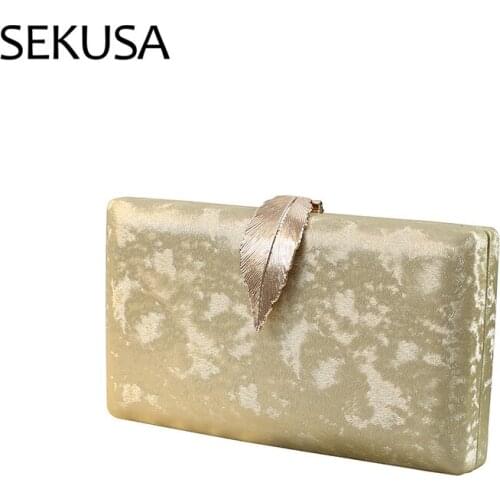 Lock Leaf Metal Women Clutch PU Printed Floral Shoulder Chain PU Dress Evening Bags Female Purse