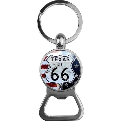 SUTEYI Fashion Motorcycles Pattern Key Chain US Flag And Route 66 Design Bottle Opener Key Chains Women Men Jewelry