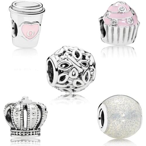 2020 New High Quality Female Bracelet Royal Crown Cake Round Bead Charm Diy S925 Sterling Silver Jewelry Suitable For Princess