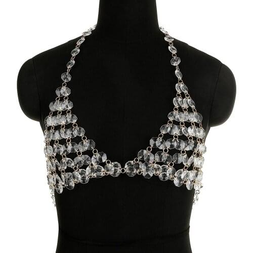 Women Backless Halter Crystal Bra 2021 Sexy Acrylic Tops Jewelry Fashion Punk Girl Masquerade Stage Party Body Chain Accessories