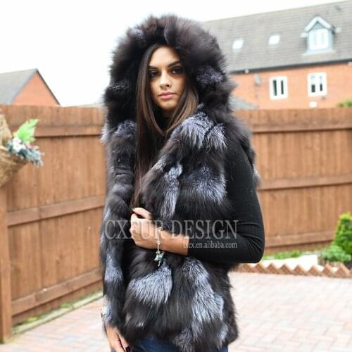 CX-G-B-27 Ladies Casual Warm New Autumn and Winter European Street Fashion Gilet Sliver Fox Fur Vest