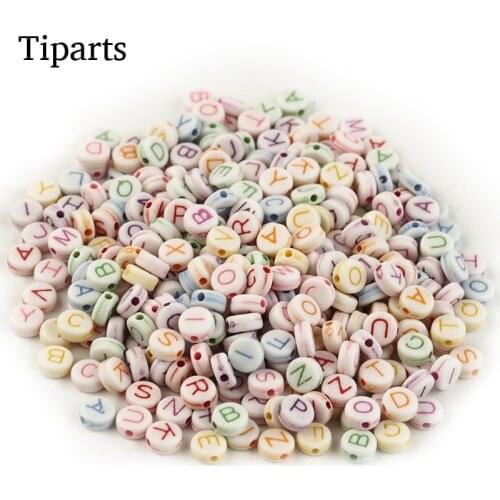 100pcs/ Mixed Letter Plastic Beads Round Flat Alphabet Loose Spacer Beads For Jewelry Making Handmade Diy Bracelet Necklace