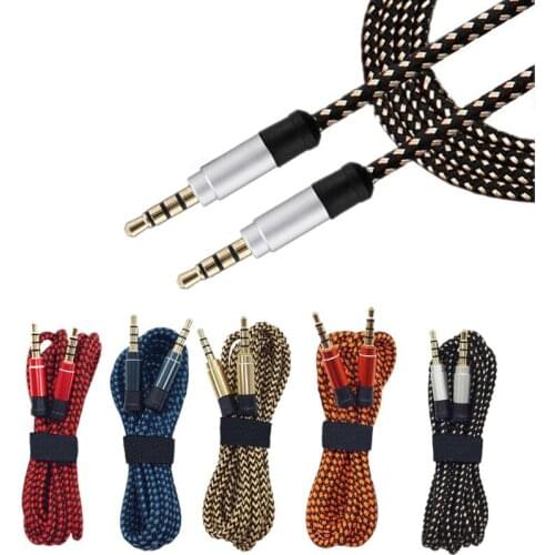 1000pcs 1.5m Braided Fabric 3.5mm Male To Male M/M Stereo Audio AUX Auxiliary Cable for PC iPod MP3 CAR for Samsung for iPhone
