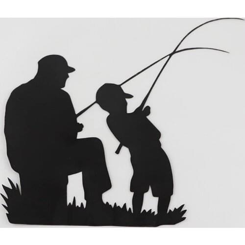 12.6CMX11.1CM Dad Kid Fishing Outdoor Sports Parenting Vinyl Car Sticker Black/Silver