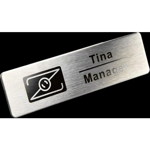 30pcs custom 7X2cm name tag badge laser metal plate id badge with magnet or pin back