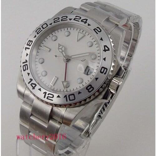 40mm BLIGER white dial Rotating bezel GMT Automatic mens Watch sapphire glass