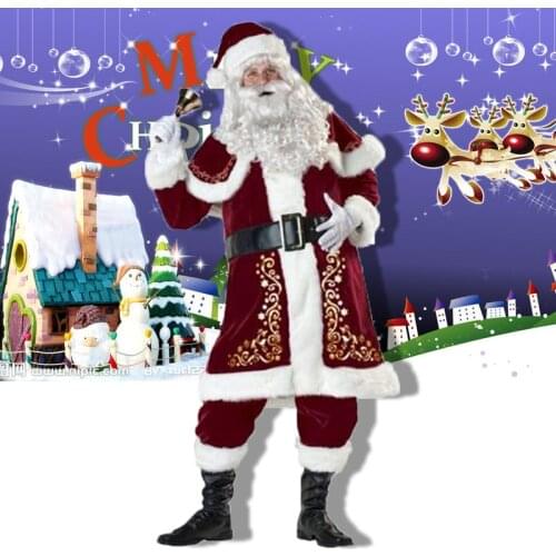 7Pcs European Christmas Santa Claus Large Size American Cosplay Costumes Men Women Adult Dress Unisex Couple Holiday Surprise