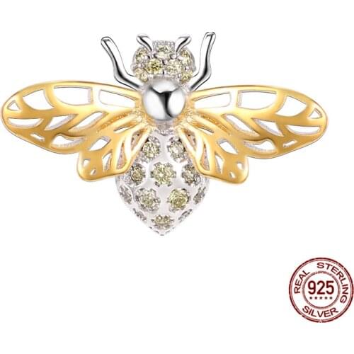 925 Sterling Silver Golden Hollow lnlaid Zirconium Hornet Fit Original 3mm Bracelet For Women Birthday Fashion Jewelry Gift