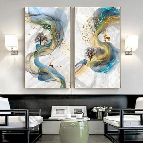 Abstract Golden Deer Paintings Wall Pictures Modern Canvas Calligraphy Poster Print Wall Art For Living Room Bedrooms