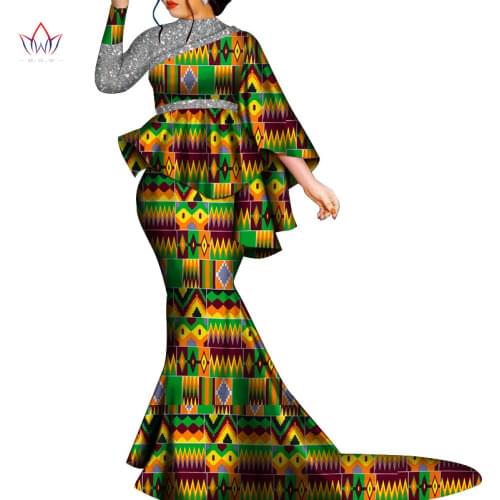 African Clothes for Women Bazin Riche Floral Printed 2 Piece Sets Irregular Bat Sleeve Top and Long Skirts Ladys Party Outfits