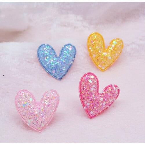 28Pcs Glitter Shiny Heart Padded Appliques For Handmade DIY Clothes Hat Sewing Patches Headwear Hair Clips Accessories 4.5*4.8cm