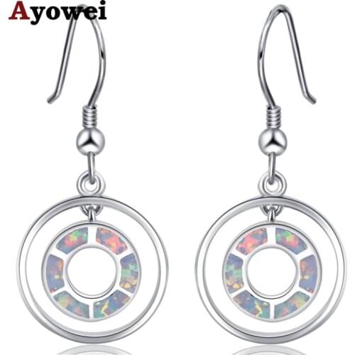 Ayowei Double circle shape gift 925 silver stamp White fire opal drop earrings fashion jewelry OE769A