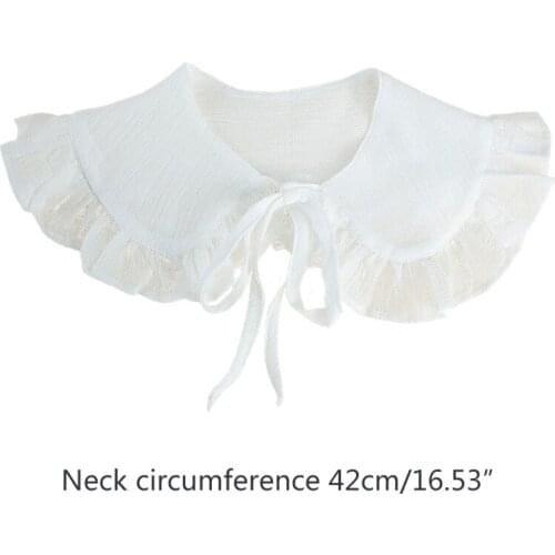 40GC White Shawl Doll False Fake Collar for Women Girls Ruffled Trim Detachable Half Shirt Lapel Blouse Lace-Up Bandage Scarf