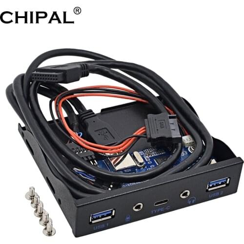 CHIPAL 5 Ports USB 3.0 Hub Spilitter USB 3.1 TYPE-C USB-C Front Panel HD Audio with Power Cable For PC Desktop 3.5" Floppy Bay