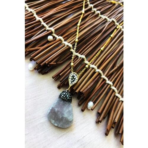 Dr Stone Natural Stone handmade gold plated African collection Women Desert kuvarsı Stone Necklace XKTDR10