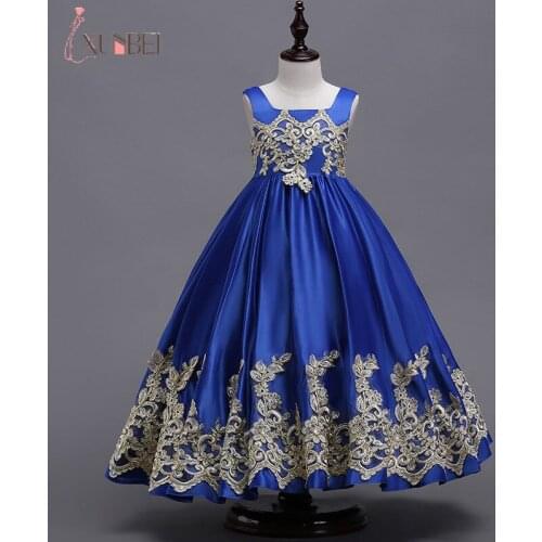 Xunbei 3-13Years Kids Girl Dress Wedding Party Flower Girl Dress Evening Satin Appqulies Vintage Princess Gown Summer Vestido