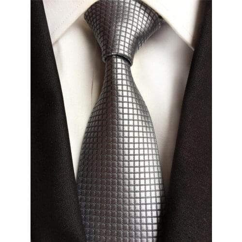 8cm Men Formal Tie Gray Dark Silver Unique Necktie with Checkers Cravat