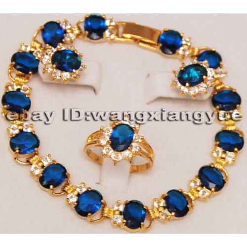 Hot sell new - Jewelry Blue Zircon Inlay Link Bracelet earrings Ring Set AAA>> watch wholesale Quartz st