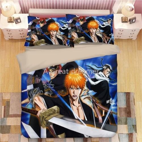 3D Bleach Kurosaki Ichigo Bedding Set Anime Duvet Covers Pillowcases Boys Comforter Bedding Sets Customized Bed Linen Bedclothes