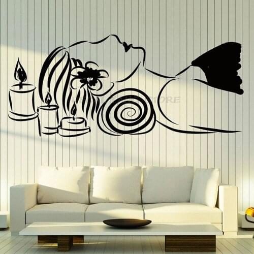 Beautiful Woman Wall Stickers Massage Beauty Salon Spa Relaxation Interior Decor Relax Vinyl Window Decal Candle Art Mural 1496