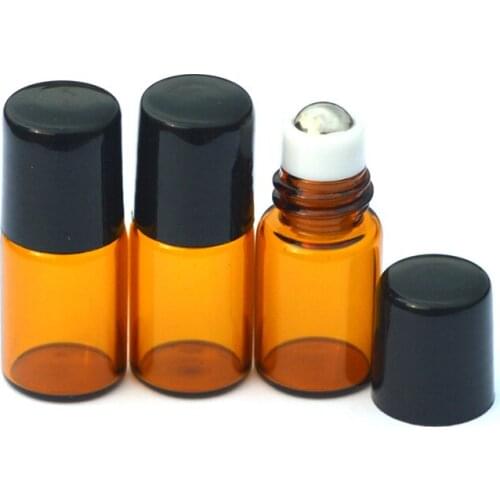 HOT 50pcs Mini Amber Roller 2ml Glass Bottle Refillable Perfume Sample Essential Oil Small Roll-on Bottle