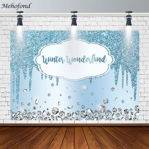 Mehofond Winter Wonderland Backdrop Blue Glitter Diamond Decoration Photography Background Prop Photo Studio Banner Photozone