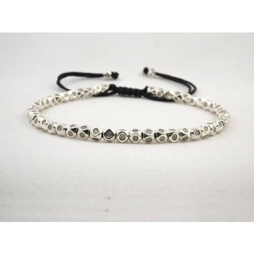 Fashion Retro Silver Plated Beads Polygon Beads Bracelets For Women Men Jewelry