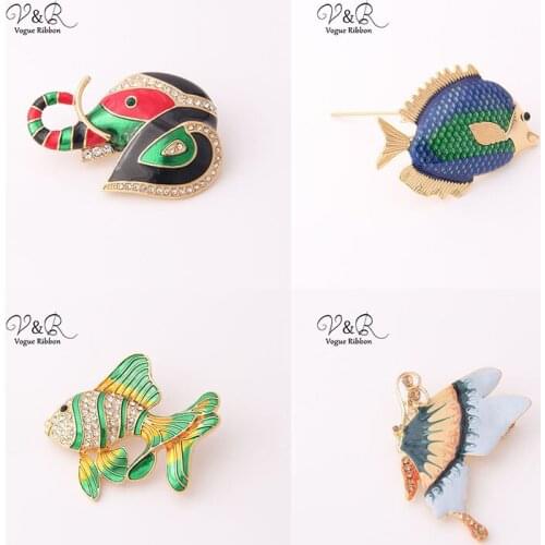 Cartoon Ocean Sea Fish Paving Stone Elephant / butterfly Enamel Brooch Pin, 2019 New Trendy Cute Metal Christmas Brooch Pins