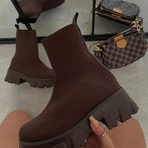 2021 Autumn Winter New Couple Socks Shoes Women Thick-soled Casual Large Size Net Red Knitted Short Boots Women botas de mujer
