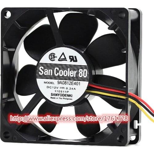 Brand new 8025 8cm cooling fan 9A0812E401 12V 0.24A dual ball bearings ,3wires