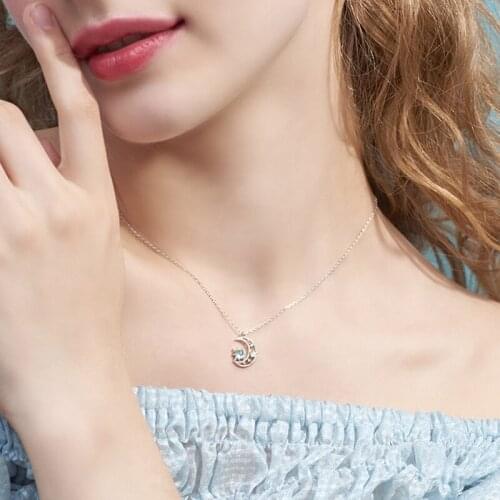 Clavicle Necklaces for Girl Valentines Day Gift Moon Star Shiny Zirconia Pendants Necklace Jewelry