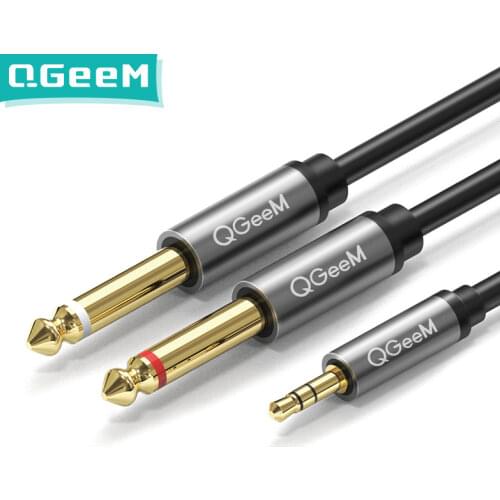 QGEEM Jack 3.5mm to 6.35mm*2 Adapter Audio Cable for Mixer Amplifier Speaker Gold Plated 6.5mm 3.5 Jack Splitter Audio Cable
