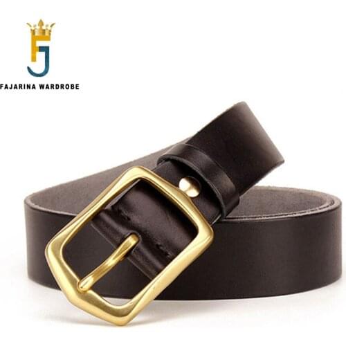 FAJARINA Top Quality Pure Cowhide Leather Belts GEOMETRIC Brass Pin Buckle Mens Casual Retro Belt Men for 10 Years Used N17FJ891